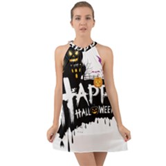 Happy Halloween Halter Tie Back Chiffon Dress