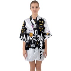 Happy Halloween Half Sleeve Satin Kimono 