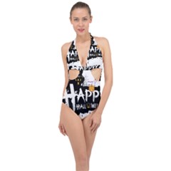 Happy Halloween Halter Front Plunge Swimsuit