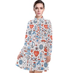 Medical Icons Square Seamless Pattern Long Sleeve Chiffon Shirt Dress