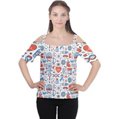 Medical Icons Square Seamless Pattern Cutout Shoulder Tee