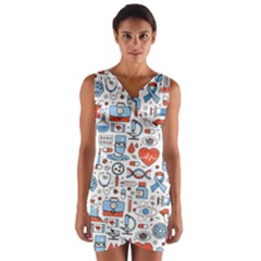 Medical Icons Square Seamless Pattern Wrap Front Bodycon Dress