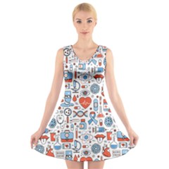 Medical Icons Square Seamless Pattern V-neck Sleeveless Dress by Jancukart