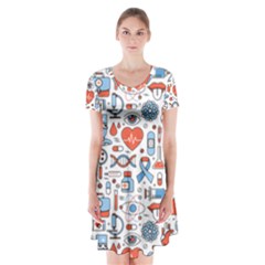 Medical Icons Square Seamless Pattern Short Sleeve V-neck Flare Dress