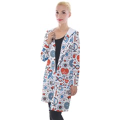 Medical Icons Square Seamless Pattern Hooded Pocket Cardigan