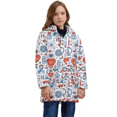 Medical Icons Square Seamless Pattern Kid s Hooded Longline Puffer Jacket