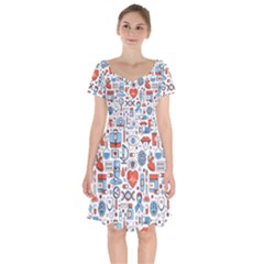 Medical Icons Square Seamless Pattern Short Sleeve Bardot Dress