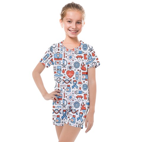 Medical Icons Square Seamless Pattern Kids  Mesh Tee And Shorts Set by Jancukart