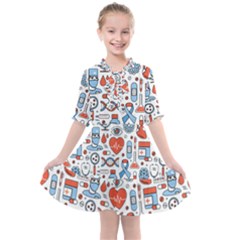 Medical Icons Square Seamless Pattern Kids  All Frills Chiffon Dress