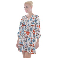 Medical Icons Square Seamless Pattern Open Neck Shift Dress by Jancukart