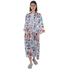 Medical Icons Square Seamless Pattern Maxi Satin Kimono by Jancukart