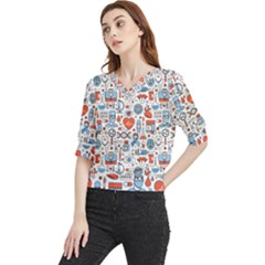 Medical Icons Square Seamless Pattern Quarter Sleeve Blouse