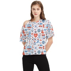 Medical Icons Square Seamless Pattern One Shoulder Cut Out Tee