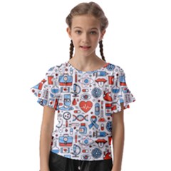 Medical Icons Square Seamless Pattern Kids  Cut Out Flutter Sleeves by Jancukart