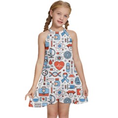 Medical Icons Square Seamless Pattern Kids  Halter Collar Waist Tie Chiffon Dress by Jancukart