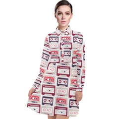 Cassettes Seamless Pattern Long Sleeve Chiffon Shirt Dress