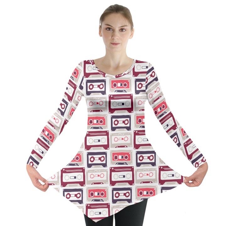 Cassettes Seamless Pattern Long Sleeve Tunic 