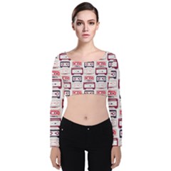 Cassettes Seamless Pattern Velvet Long Sleeve Crop Top