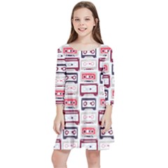 Cassettes Seamless Pattern Kids  Quarter Sleeve Skater Dress