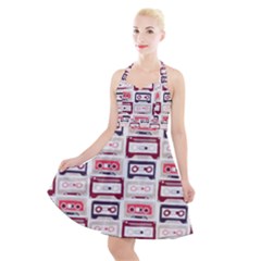 Cassettes Seamless Pattern Halter Party Swing Dress 