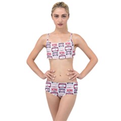 Cassettes Seamless Pattern Layered Top Bikini Set