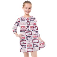 Cassettes Seamless Pattern Kids  Quarter Sleeve Shirt Dress