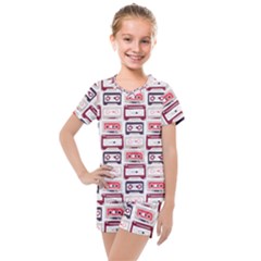 Cassettes Seamless Pattern Kids  Mesh Tee And Shorts Set