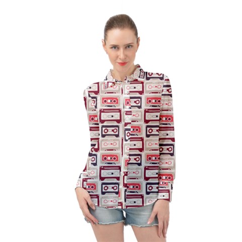 Cassettes Seamless Pattern Long Sleeve Chiffon Shirt by Jancukart