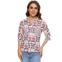 Cassettes Seamless Pattern Women s Quarter Sleeve Pocket Shirt