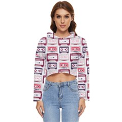 Cassettes Seamless Pattern Women s Lightweight Cropped Hoodie