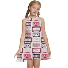 Cassettes Seamless Pattern Kids  Halter Collar Waist Tie Chiffon Dress