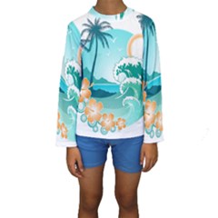 Paradise Heaven Holiday Beach Orange Ocean Kids  Long Sleeve Swimwear