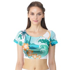 Paradise Heaven Holiday Beach Orange Ocean Short Sleeve Crop Top