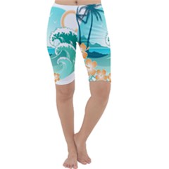 Paradise Heaven Holiday Beach Orange Ocean Cropped Leggings 