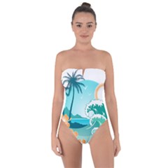 Paradise Heaven Holiday Beach Orange Ocean Tie Back One Piece Swimsuit