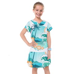 Paradise Heaven Holiday Beach Orange Ocean Kids  Drop Waist Dress