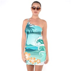 Paradise Heaven Holiday Beach Orange Ocean One Soulder Bodycon Dress