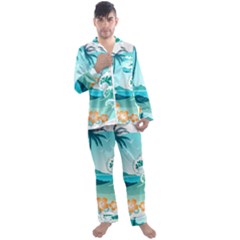 Paradise Heaven Holiday Beach Orange Ocean Men s Long Sleeve Satin Pajamas Set