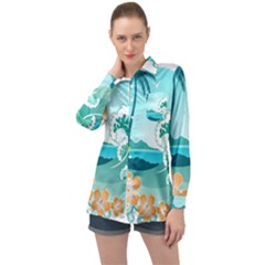 Paradise Heaven Holiday Beach Orange Ocean Long Sleeve Satin Shirt