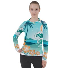 Paradise Heaven Holiday Beach Orange Ocean Women s Pique Long Sleeve Tee