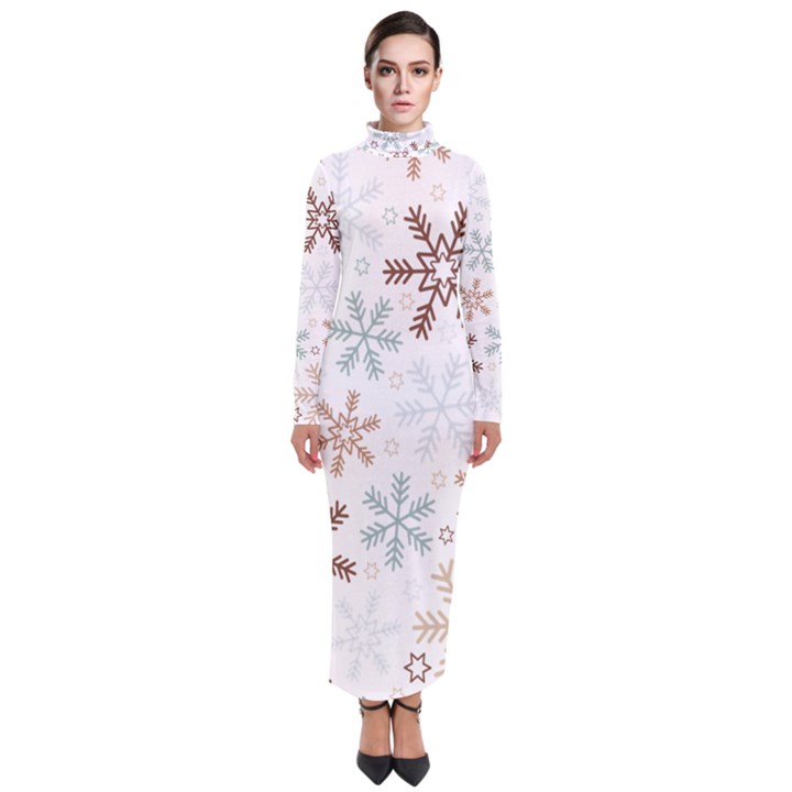 Christmas Background With Snowflake And Star Seamless Pattern Turtleneck Maxi Dress