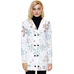 Christmas Background With Snowflake And Star Seamless Pattern Button Up Hooded Coat 