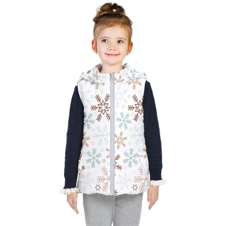 Christmas Background With Snowflake And Star Seamless Pattern Kids  Hooded Puffer Vest