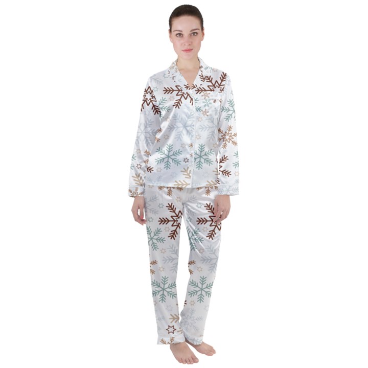 Christmas Background With Snowflake And Star Seamless Pattern Satin Long Sleeve Pajamas Set