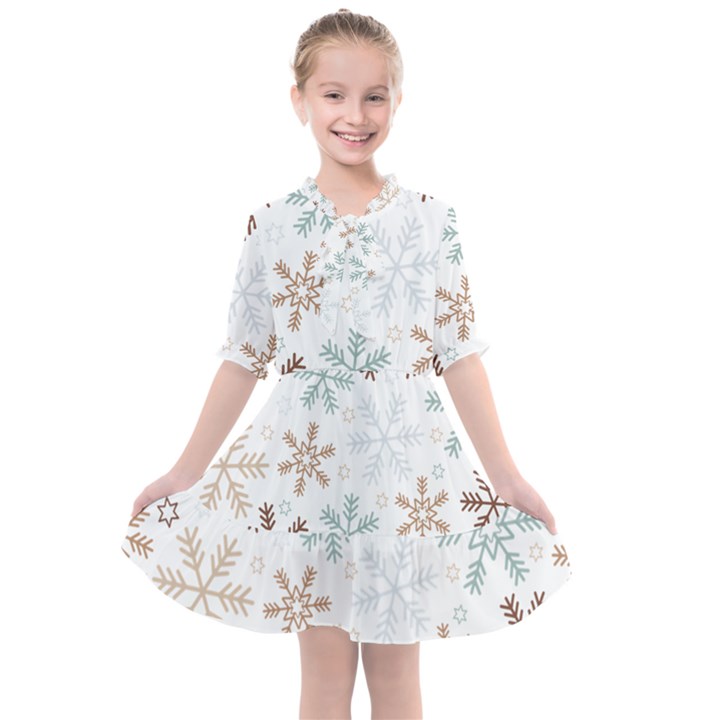 Christmas Background With Snowflake And Star Seamless Pattern Kids  All Frills Chiffon Dress