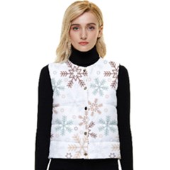 Christmas Background With Snowflake And Star Seamless Pattern Women s Short Button Up Puffer Vest