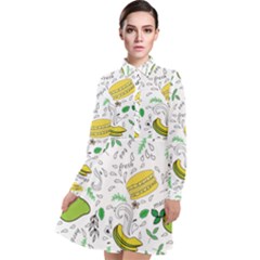 Hamburger With Fruits Seamless Pattern Long Sleeve Chiffon Shirt Dress