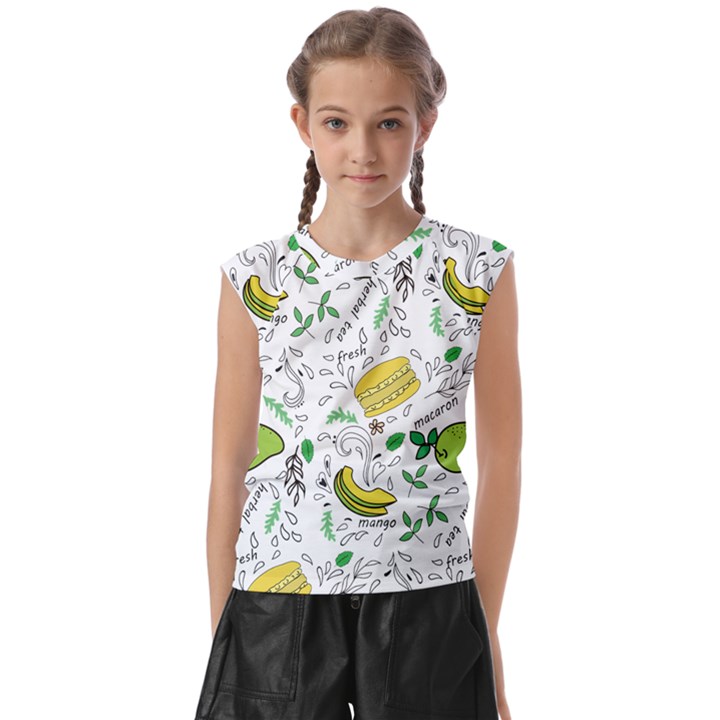 Hamburger With Fruits Seamless Pattern Kids  Raglan Cap Sleeve Tee