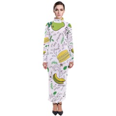 Hamburger With Fruits Seamless Pattern Turtleneck Maxi Dress by Jancukart