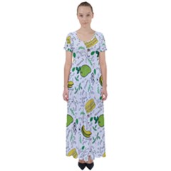 Hamburger With Fruits Seamless Pattern High Waist Short Sleeve Maxi Dress